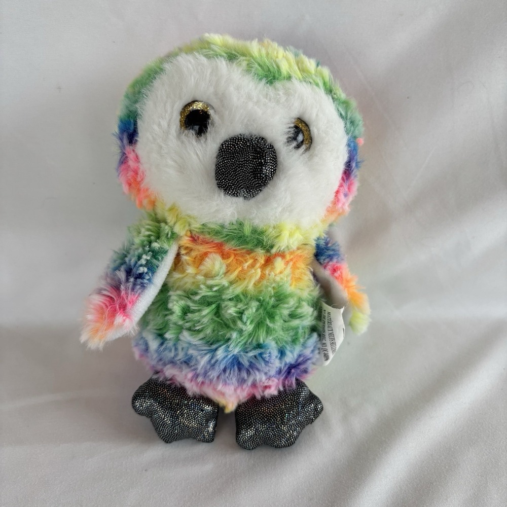 Nanco‎ Tie-Dye Rainbow Owl Plush with Glitter Eyes and Feet 7"